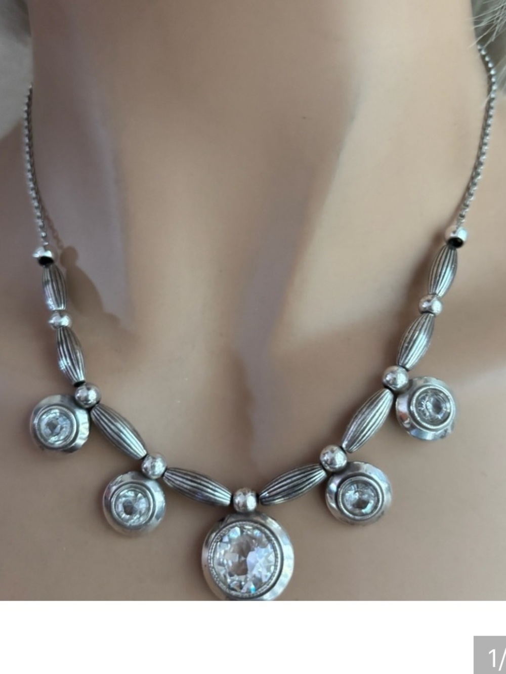 Brighton Art Deco Crystal Collar Silver Pendant Necklace.RETIRED